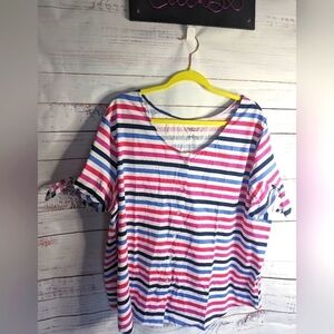 NWOT Freedom fit Zone Button Front Striped Top 3X